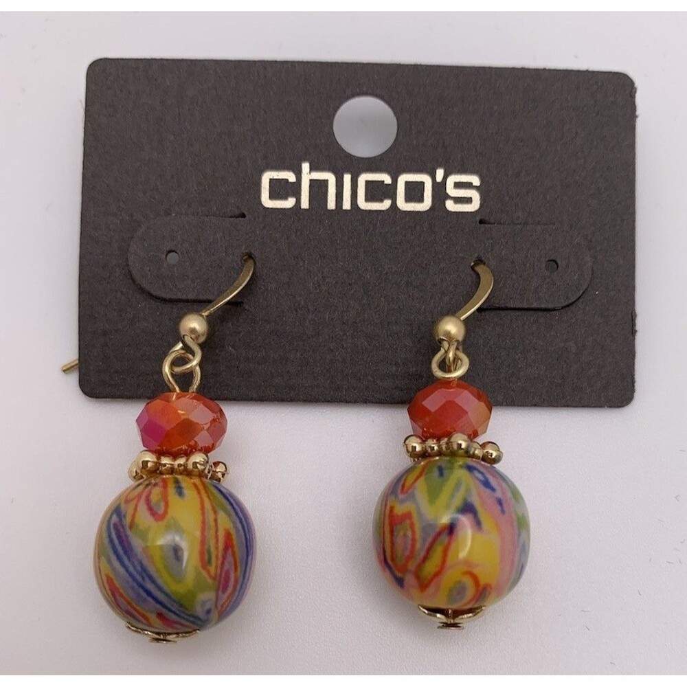 Chicos Dangle Drop Earrings Colorful Gold Tone New